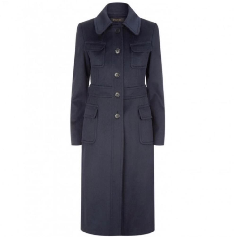 ESCADA NWT NAVY SOFT WOOL CASHMERE REMOVABLE COLLAR LINED STRUCTURED COA…